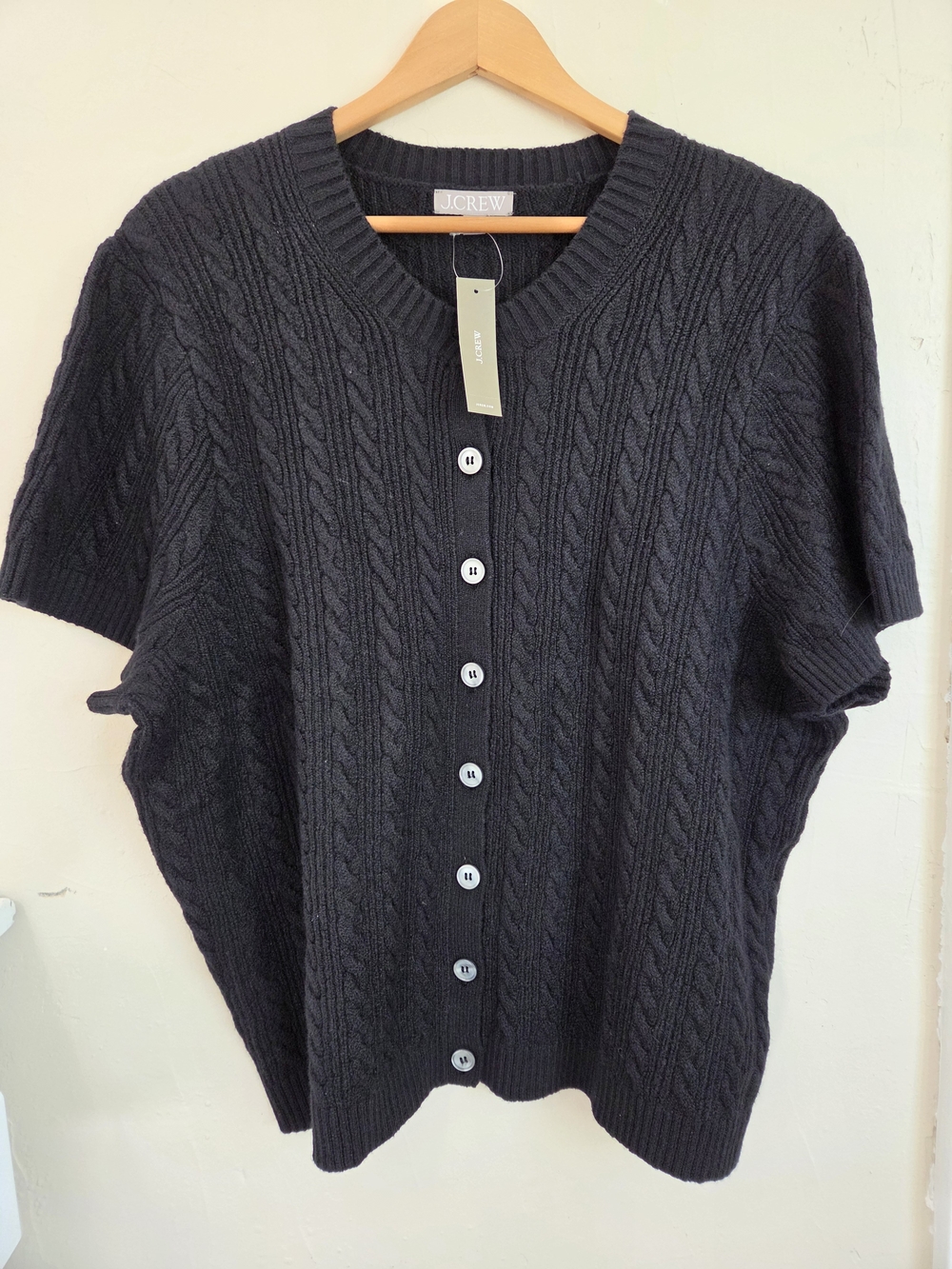 J. Crew Black Cable-Knit Short Sleeve Button Cardigan